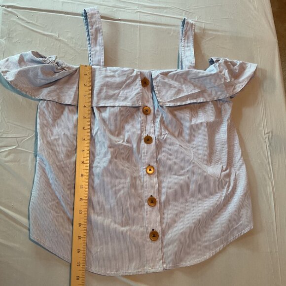 NWOT Maeve Blue & White Striped Off-Shoulder Top With Buttons Womens Size 10 - Picture 4 of 9